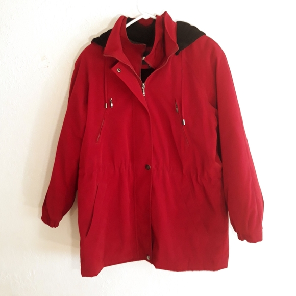 Nautica Women's Red Hooded Winter Jacket - Size Medium Fleece Lined Jacket - Picture 3 of 11